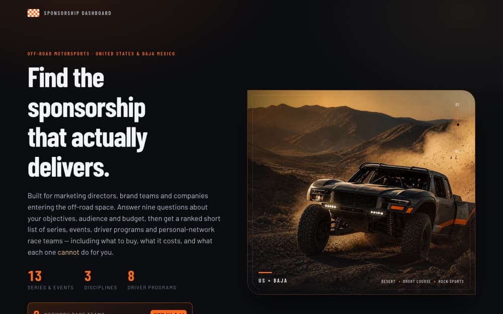 Off-Road Sponsorship Dashboard